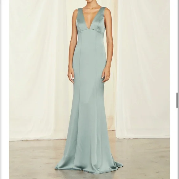 Amsale | Dresses | Jade Light Green Satin Long Dress | Poshmark